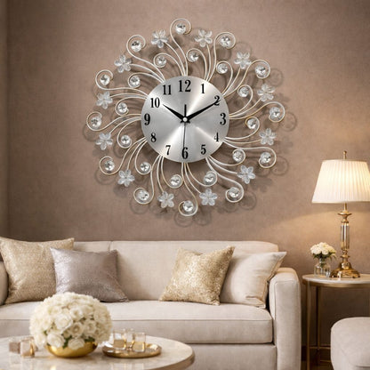 Ceas de perete decorativ tip soare cu floricele 38 cm — Confort Practic Pentru Casa Ta