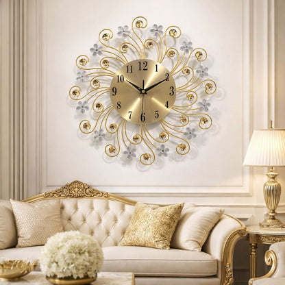 Ceas de perete decorativ tip soare cu floricele 38 cm — Confort Practic Pentru Casa Ta
