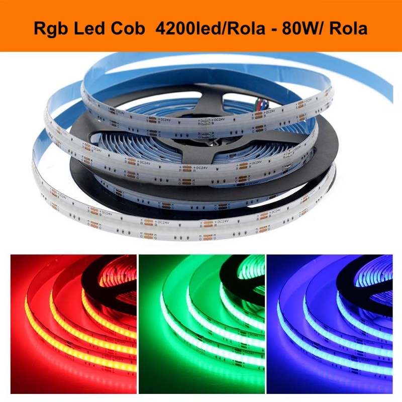 Bandă LED COB RGB 24V, 5m, 840 LED/m, 16W/m, 10mm, Q-18A133