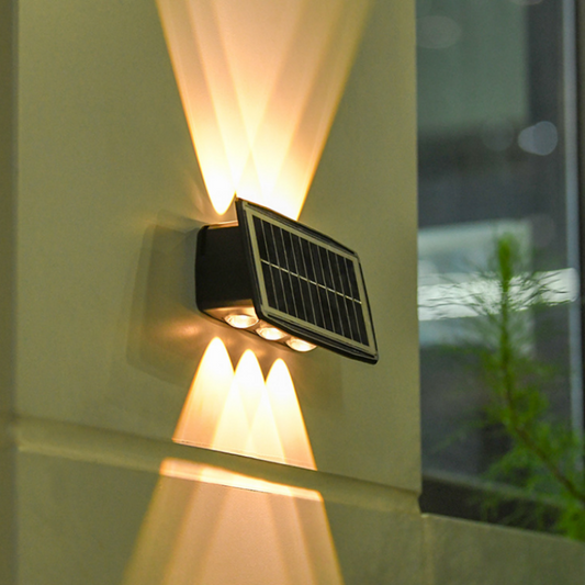 Lampă Solară de Perete Exterior cu 6 LED-uri, Iluminat Bidirecțional Sus si Jos, Senzor de Lumină, Rezistenta la Apa IP65