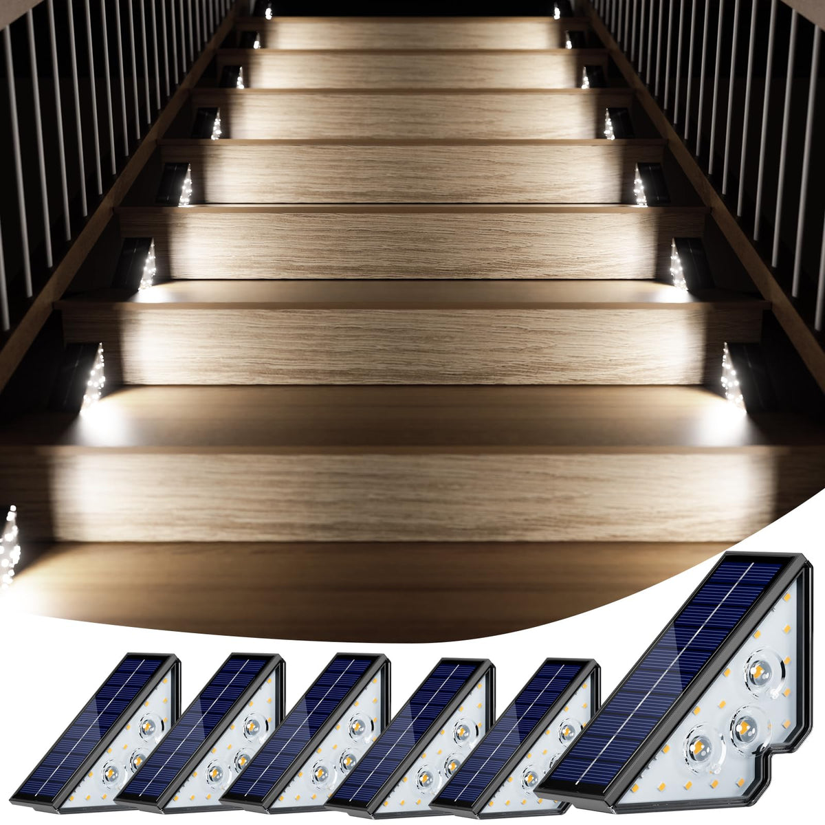 Set 6 Lămpi Solare LED Triunghiulare, Lumină Albă, Exterior, Protecție IP65