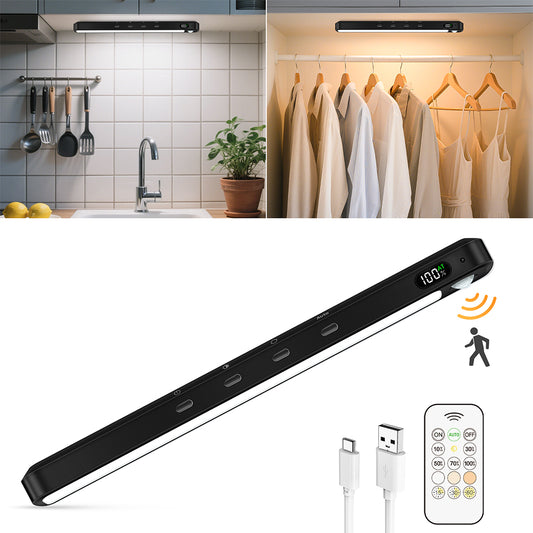 Lampă LED pentru Dulap cu Telecomandă si Senzor de Mișcare — Negru, Alb Reglabil 3000-6000K, Baterie 1500mAh