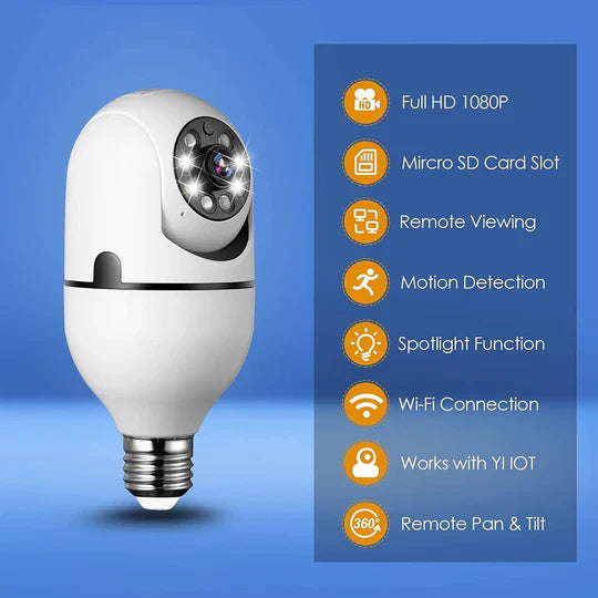 Cameră WiFi Bec 360° cu Monitorizare Video, Night Vision și Control din Telefon, A-172-1