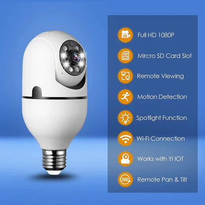Cameră WiFi Bec 360° cu Monitorizare Video, Night Vision și Control din Telefon, A-172-1