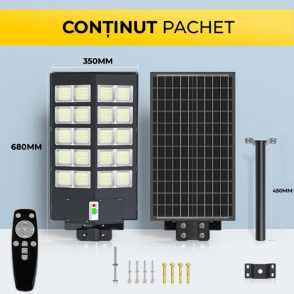 Lampă Solară 1000W cu Panou Monocristalin, 800 LED-uri, Telecomandă IP65, CLS-IL018