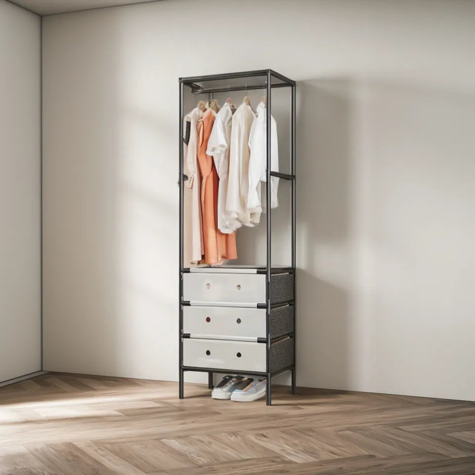 Organizator haine cu 3 sertare si bara umerase 41x41x188 cm — Confort Practic Pentru Casa Ta