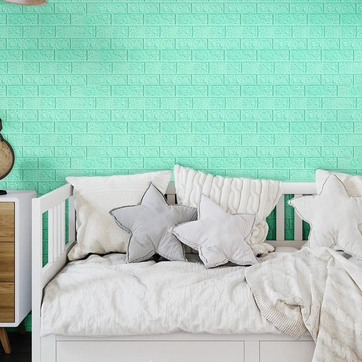 Tapet 3D caramida Verde deschis auto-adeziv pentru interior 70 x — Confort Practic Pentru Casa Ta