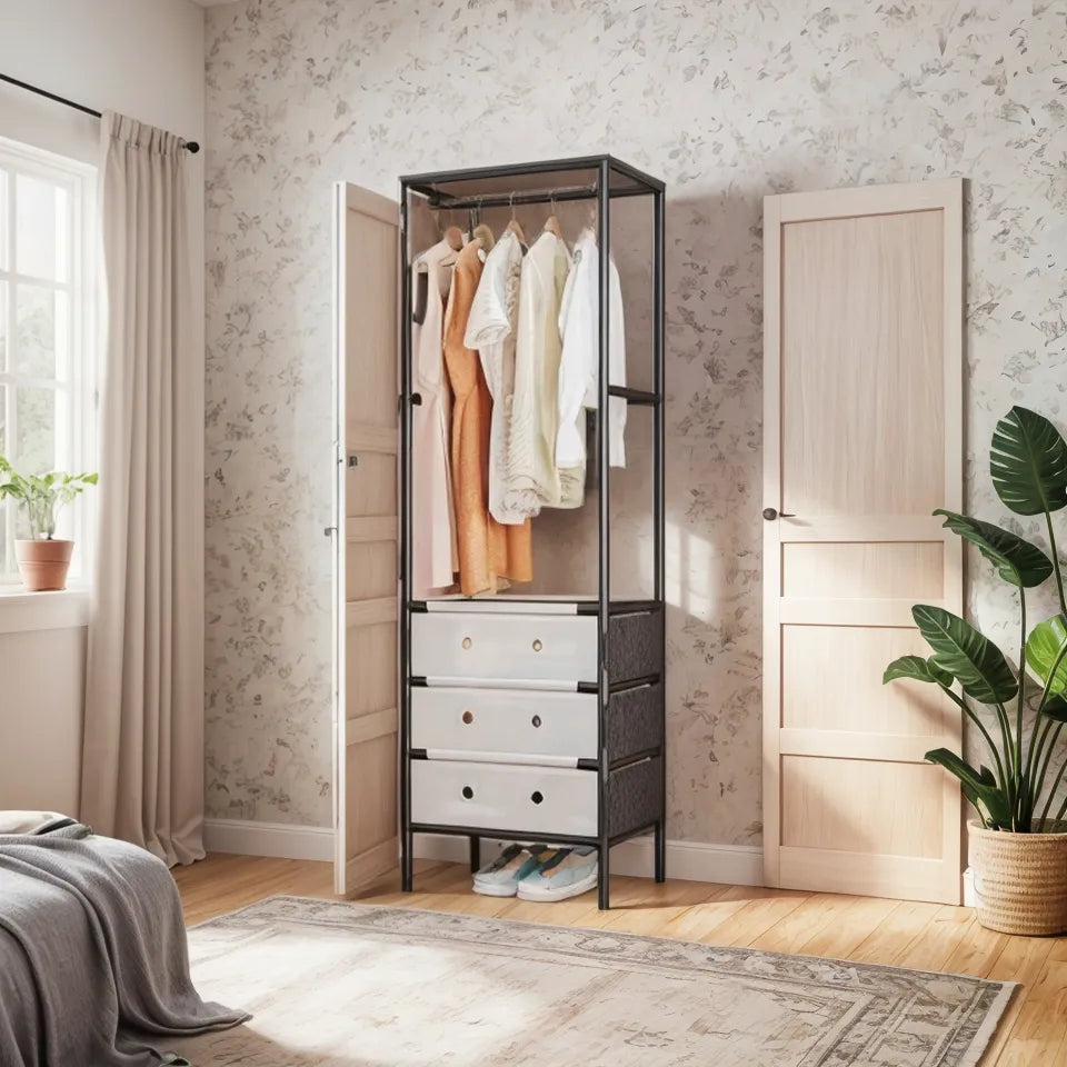 Organizator haine cu 3 sertare si bara umerase 41x41x188 cm — Confort Practic Pentru Casa Ta