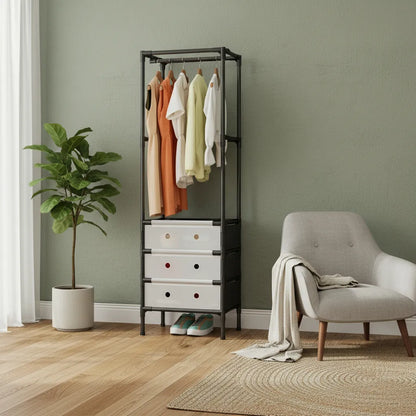 Organizator haine cu 3 sertare si bara umerase 41x41x188 cm — Confort Practic Pentru Casa Ta