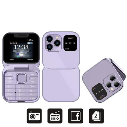 Telefon Mini Pliabil Flip Phone i16 Pro Dual SIM cu Bluetooth și Cameră, A-147-5