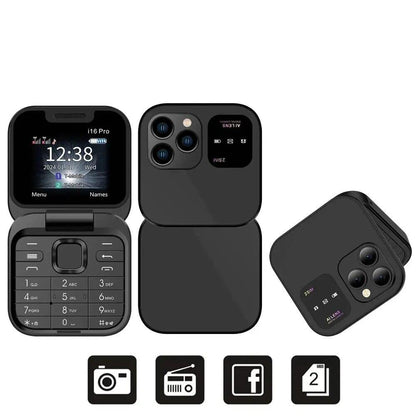 Telefon Mini Pliabil Flip Phone i16 Pro Dual SIM cu Bluetooth și Cameră, A-147-5