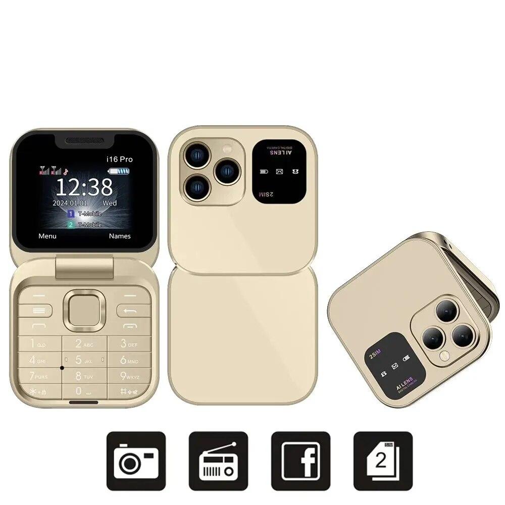 Telefon Mini Pliabil Flip Phone i16 Pro Dual SIM cu Bluetooth și Cameră, A-147-5