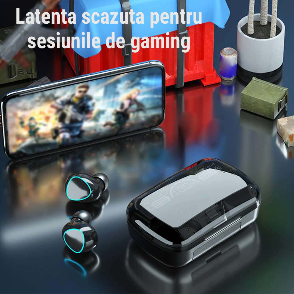 Casti wireless M10 Bluetooth 5.3 LED — Utilitate Smart Zi de Zi