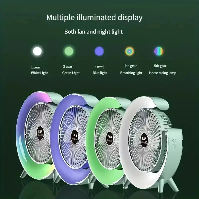 Mini ventilator de birou rotund cu LED RGB — Utilitate Smart Zi de Zi