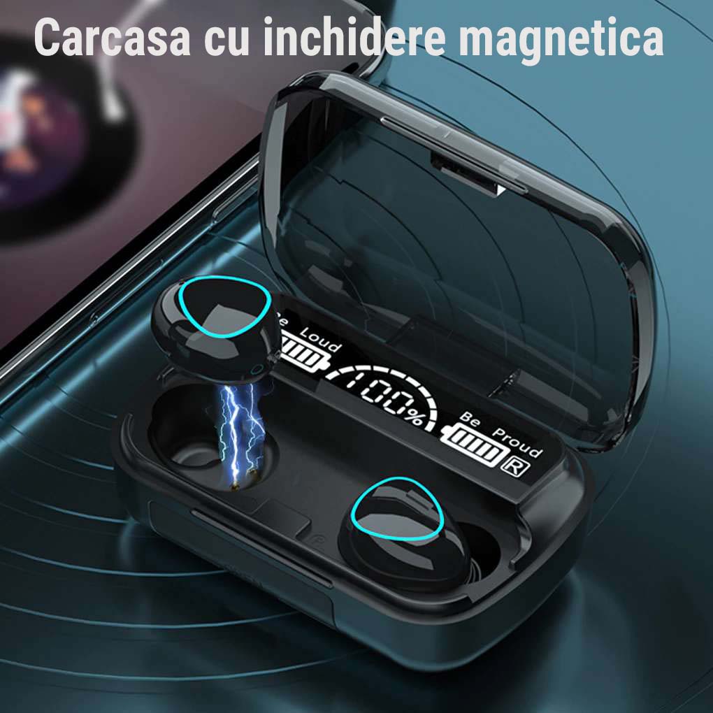 Casti wireless M10 Bluetooth 5.3 LED — Utilitate Smart Zi de Zi