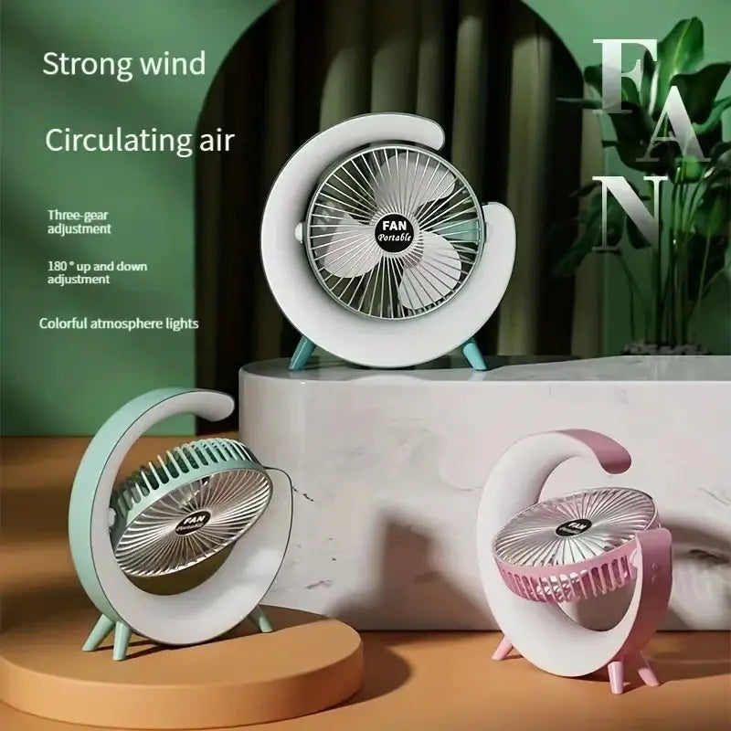 Mini ventilator de birou rotund cu LED RGB — Utilitate Smart Zi de Zi