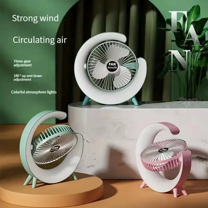 Mini ventilator de birou rotund cu LED RGB — Utilitate Smart Zi de Zi