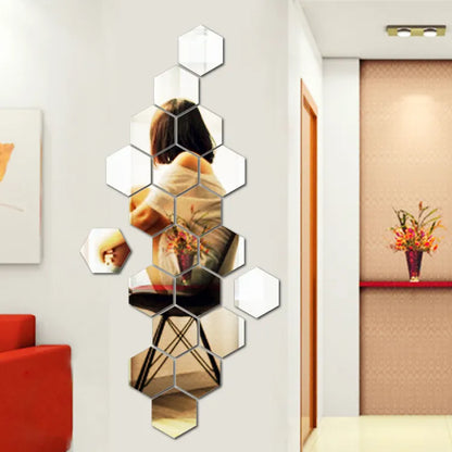 Set 12 oglinzi acrilice autoadezive decorative forma hexagon 20 si — Confort Practic Pentru Casa