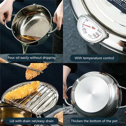 Friteuza in japonez din oțel inoxidabil cu termometru pe capac — Mai Mult Confort în Bucătărie