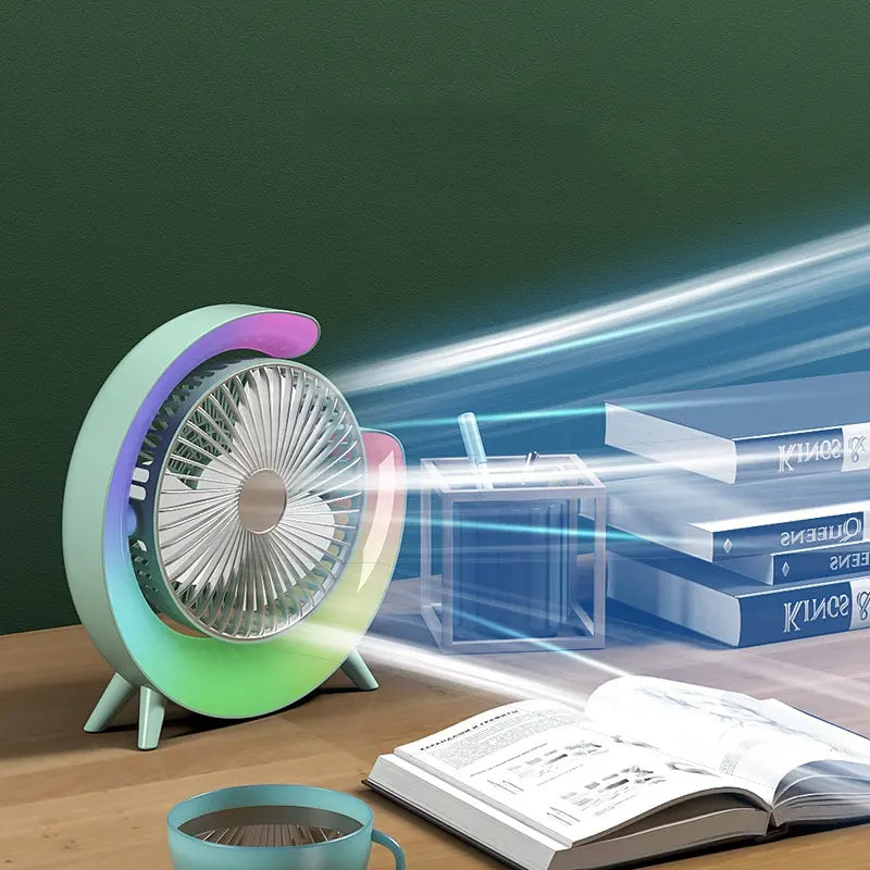 Mini ventilator de birou rotund cu LED RGB — Utilitate Smart Zi de Zi