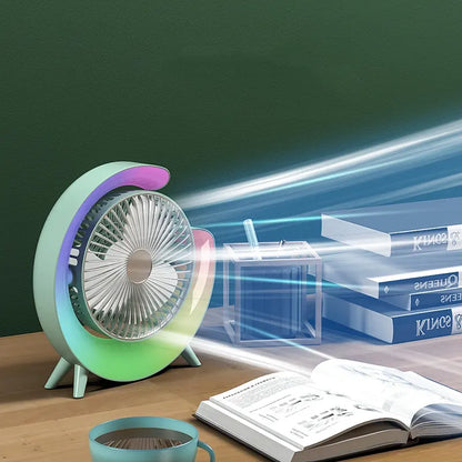 Mini ventilator de birou rotund cu LED RGB — Utilitate Smart Zi de Zi
