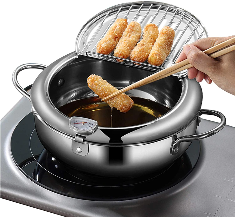 Friteuza in japonez din oțel inoxidabil cu termometru pe capac — Mai Mult Confort în Bucătărie