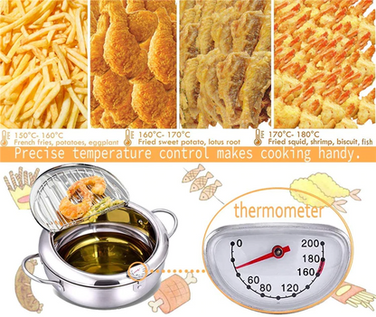 Friteuza in japonez din oțel inoxidabil cu termometru pe capac — Mai Mult Confort în Bucătărie