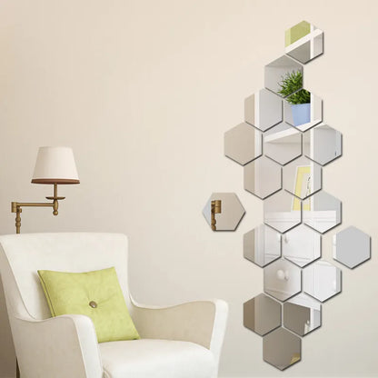 Set 12 oglinzi acrilice autoadezive decorative forma hexagon 20 si — Confort Practic Pentru Casa