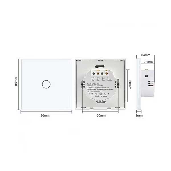 Întrerupător Touch Dublu din Sticlă Albă, LED, Design Modern, CLS-SM013