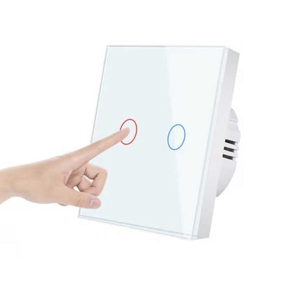 Întrerupător Touch Dublu din Sticlă Albă, LED, Design Modern, CLS-SM013