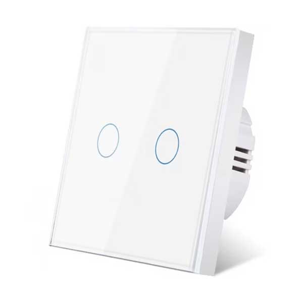Întrerupător Touch Dublu din Sticlă Albă, LED, Design Modern, CLS-SM013