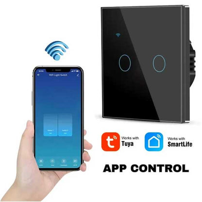 Întrerupător Smart Touch Dublu Negru, WiFi, Control Vocal, Tuya / Smart Life, CLS-SM020