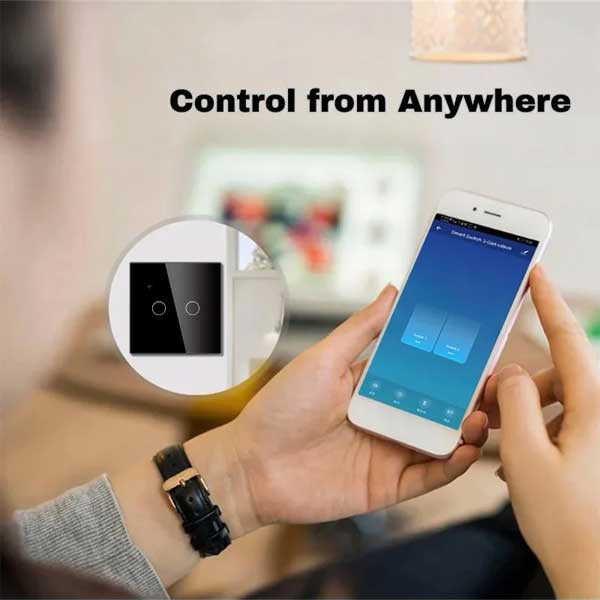 Întrerupător Smart Touch Dublu Negru, WiFi, Control Vocal, Tuya / Smart Life, CLS-SM020