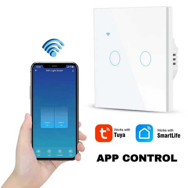 Întrerupător Smart Touch Dublu Alb, WiFi, Control Vocal, Tuya / Smart Life, CLS-SM019