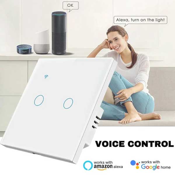Întrerupător Smart Touch Dublu Alb, WiFi, Control Vocal, Tuya / Smart Life, CLS-SM019