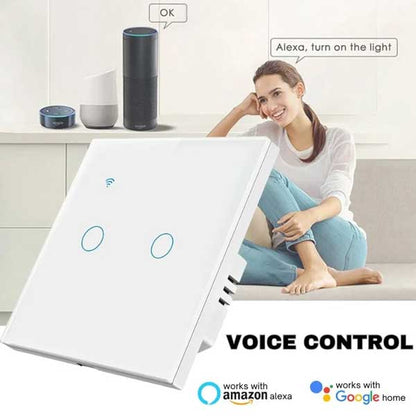 Întrerupător Smart Touch Dublu Alb, WiFi, Control Vocal, Tuya / Smart Life, CLS-SM019