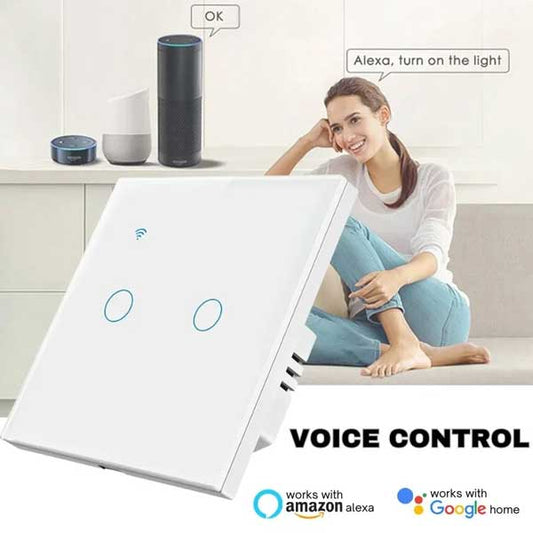 Întrerupător Smart Touch Dublu Alb, WiFi, Control Vocal, Tuya / Smart Life, CLS-SM019