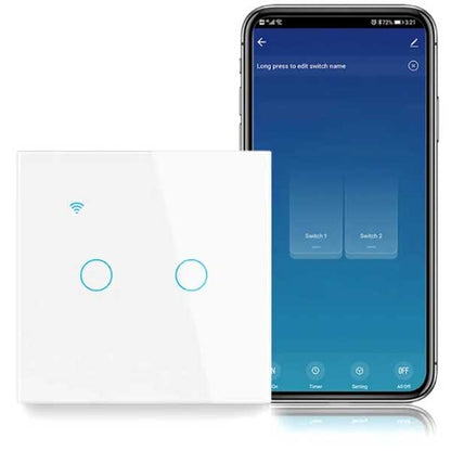 Întrerupător Smart Touch Dublu Alb, WiFi, Control Vocal, Tuya / Smart Life, CLS-SM019