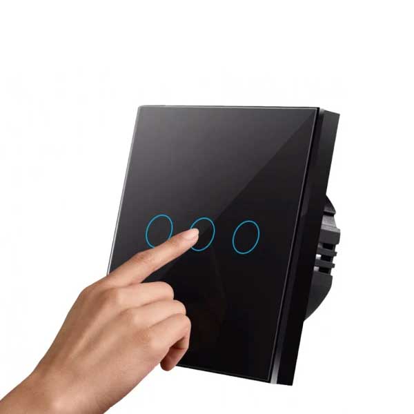 Întrerupător Touch Triplu Negru din Sticlă, LED, Design Modern, CLS-SM016