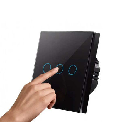 Întrerupător Touch Triplu Negru din Sticlă, LED, Design Modern, CLS-SM016