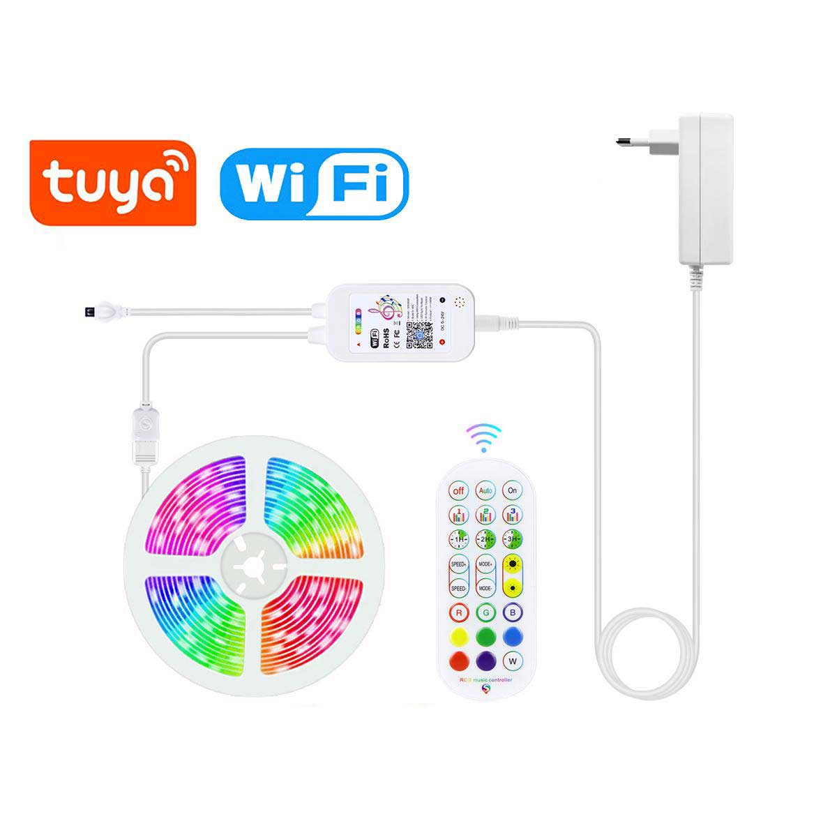 Kit Bandă LED RGB Smart Tuya Wi-Fi, 15 m, Control Vocal și Muzică, CLS-IL042