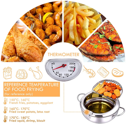 Friteuza in japonez din oțel inoxidabil cu termometru pe capac — Mai Mult Confort în Bucătărie