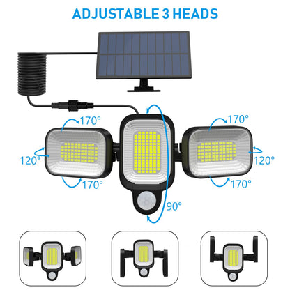 Lampă Solară LED 45W cu 225 LED-uri, Senzor Mișcare și 3 Brațe Rotative IP65, CLS-IL008