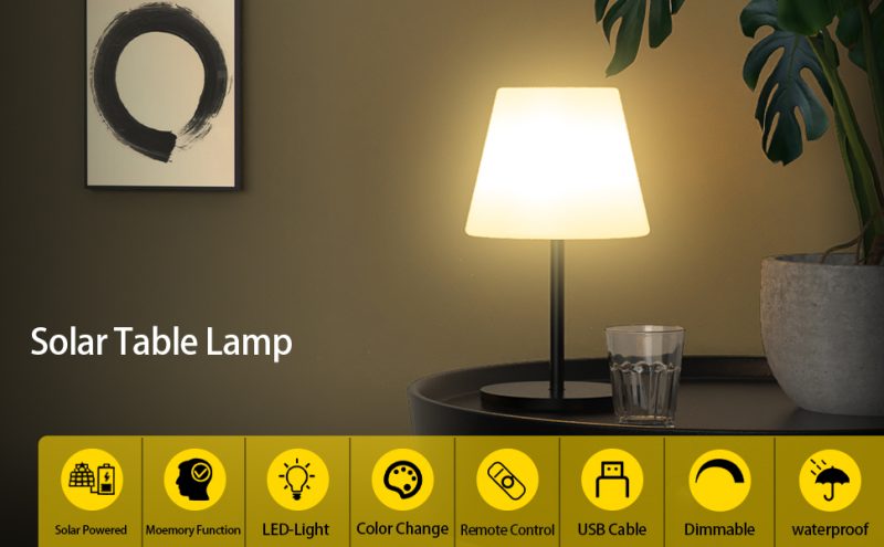 Lampă de Masă Solară RGBW cu Telecomandă, IP65, 27/41 cm, CLS-IL013
