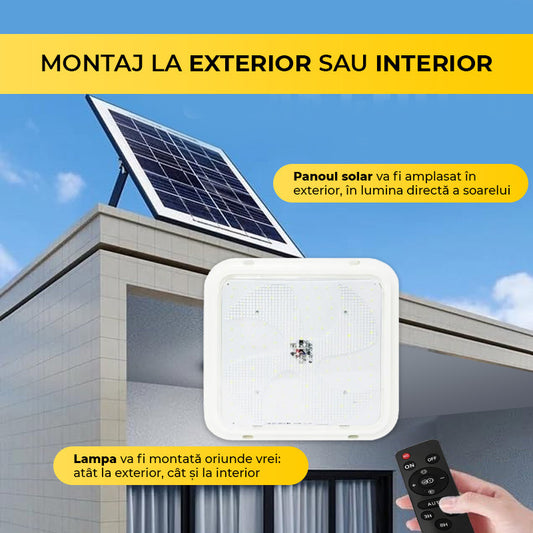 Aplică LED Solară Pătrată 100W cu Panou Solar, Telecomandă și Lumină Caldă/Rece, CLS-IL024