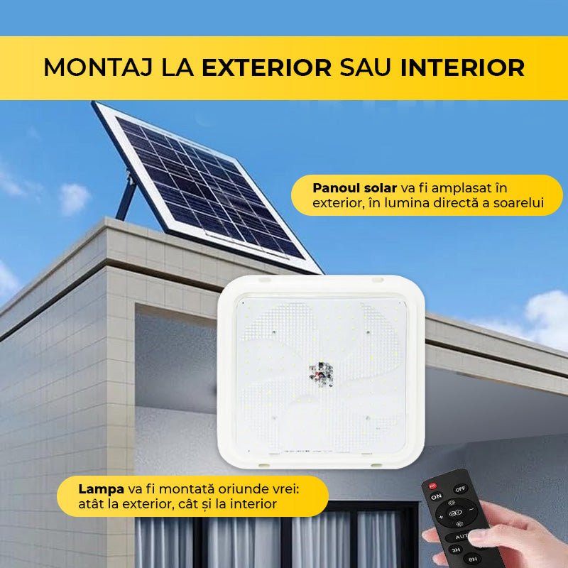 Aplică LED Solară Pătrată 200W cu Panou Solar, Telecomandă și Lumină Caldă/Rece, CLS-IL025