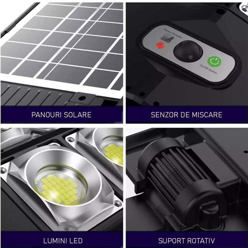 Lampă Solară Stradală 120W cu 240 LED-uri, Senzor Mișcare și Telecomandă, CLS-IL067