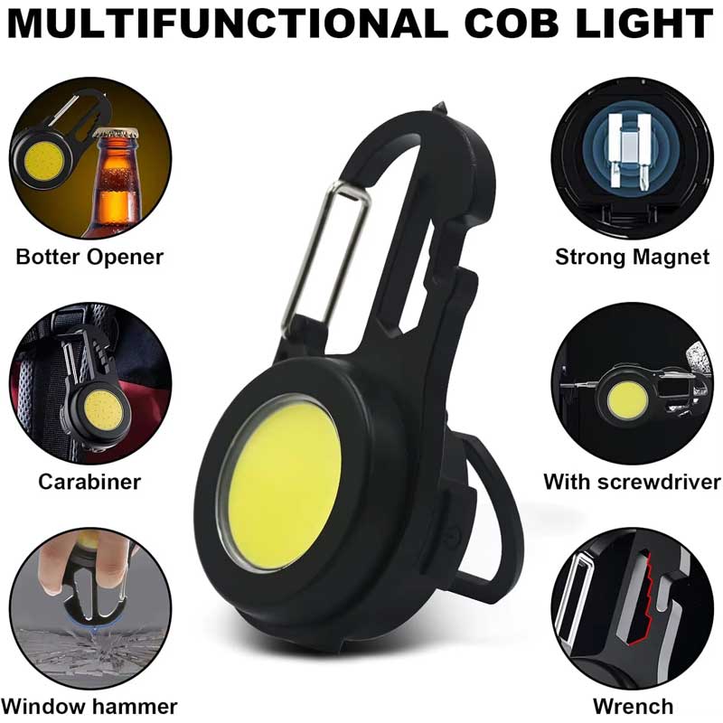 Mini Lanternă LED COB ClassLights USB-C, Magnet, 6 în 1, Tip Breloc, CLS-IL054