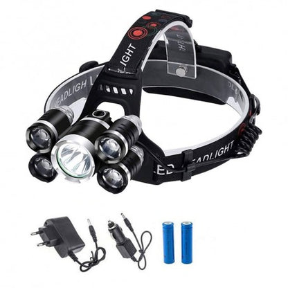 Lanternă Frontală Reîncărcabilă 30W cu 5 LED-uri, Zoom și 2 Acumulatori, Q-19B012
