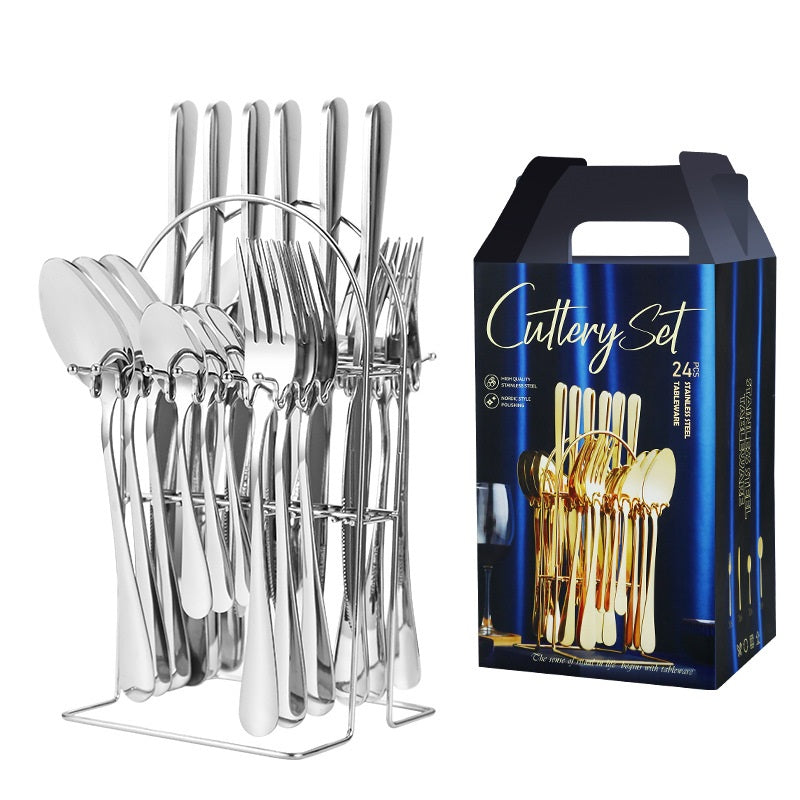 Set Tacâmuri 24 Piese din Oțel Inoxidabil cu Suport Elegant Argintiu, A-131-8